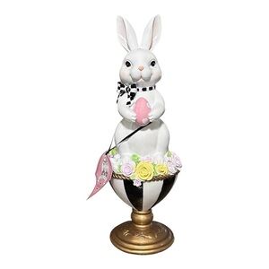 NEW Tophat & Tail Mackenzie Childs Style Easter Bunny Black White Pedestal 15”